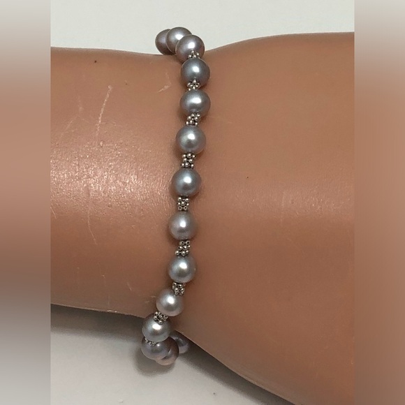14K Gold Clasp & Spacer Beads Fresh Water Pearl Beaded Bracelet 7 in - Picture 2 of 10